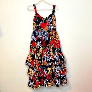 Inspired Maxi Gala Dress with Baroque Print and Red Roses Size 6 or Medium